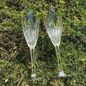 Waterford Crystal Carina Flute Champagne Glasses Vertical Cut 2-Piece Set 8.5”